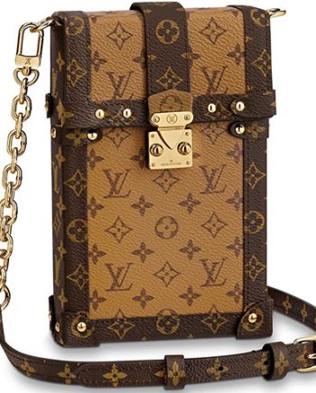 LOUIS VUITTON Trunk Vertical 코팅 캔버스 체인 백, 담배 케이스 백, 박스 백, 핸드폰 파우치, 원 숄더 크로스백 레귤러 여성 탠 L11*W3.5*H17.5cm