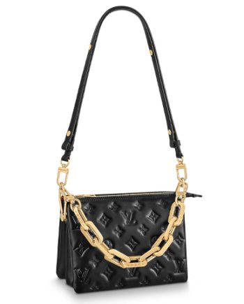 LOUIS VUITTON 쿠션 양가죽 필로우 백, 체인 백, 휴대용 크로스백, 숄더 백 여성 블랙 L21*W7*H16cm
