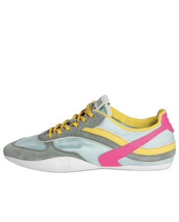 MIU MIU/미우미우 Gymnasium SS25봄여름 스웨이드 라이프 스니커즈 옐로우그린 5E428E_71L_F03TC_F_A005