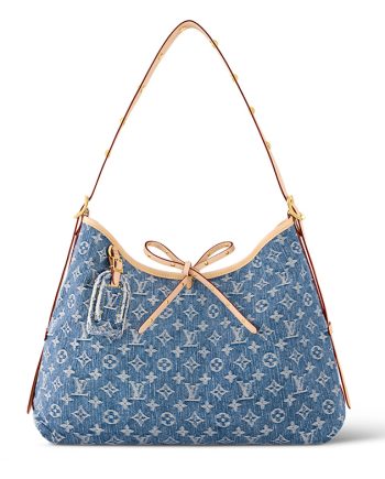 LOUIS VUITTON 캐리어올 데님 가죽 포함 쇼핑백, 핸드백, 숄더 백 M 여성 블루 L39*W15*H30cm