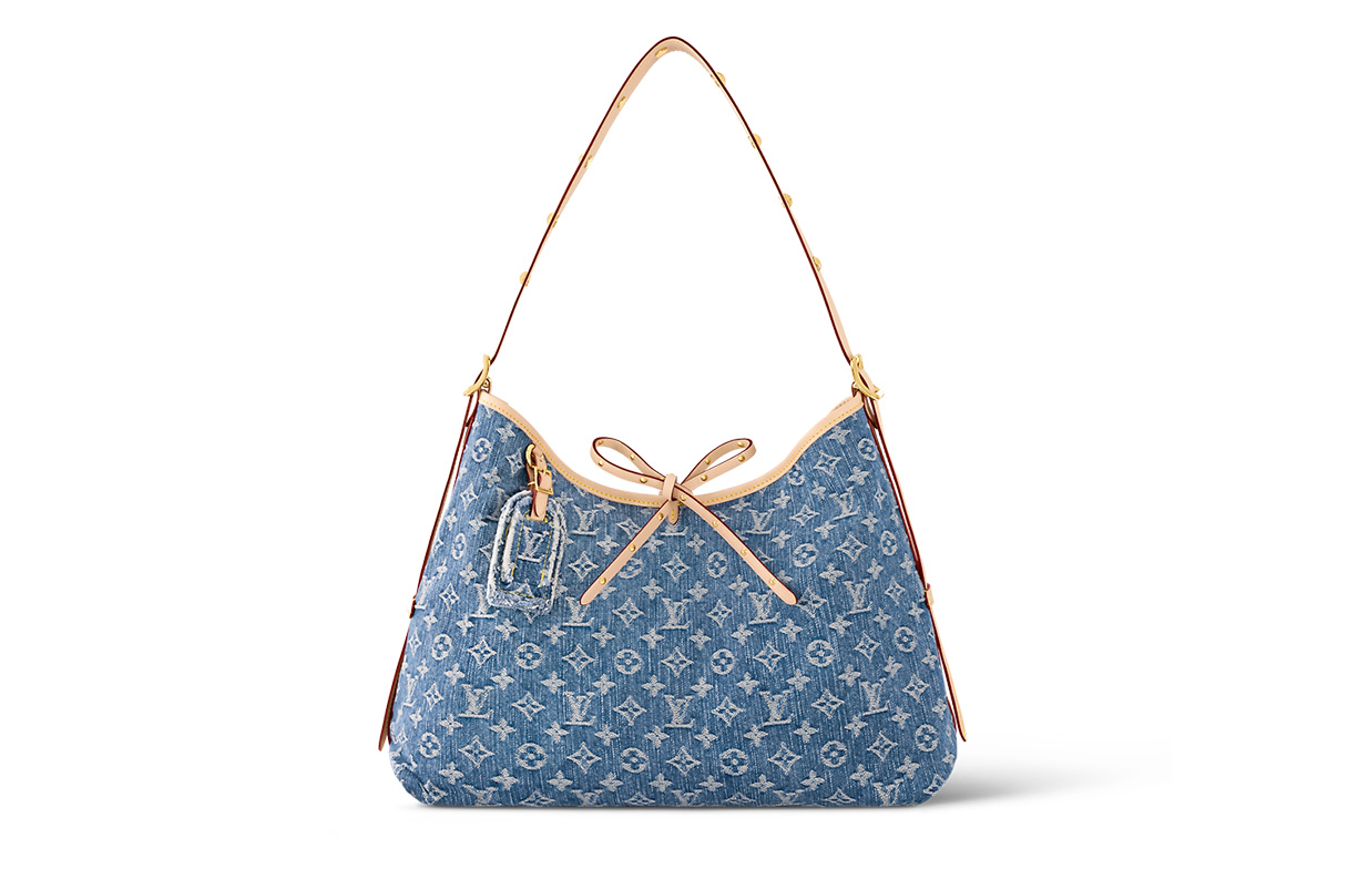 LOUIS VUITTON 캐리어올 데님 가죽 포함 쇼핑백, 핸드백, 숄더 백 M 여성 블루 L39*W15*H30cm