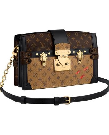 LOUIS VUITTON 트렁크 클러치 코팅 캔버스와 송아지 가죽 트림 소프트 선물 포장, 스몰 스퀘어 백, 체인 백, 핸드헬드 e 어깨 크로스백 여성 브라운 L20*W5.5*H12cm