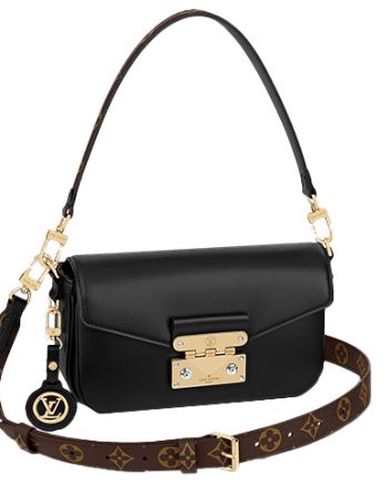 LOUIS VUITTON 송아지 가죽 및 캔버스 소재 트림 숄더 백, 핸드백, 숄더 백 여성 블랙 L24*W6*H15cm