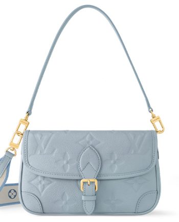 LOUIS VUITTON 다이앤 엠보싱 그레인 소가죽 바게트 핸드백, 숄더 백, 크로스백 여성 블루 L24*W9*H15cm