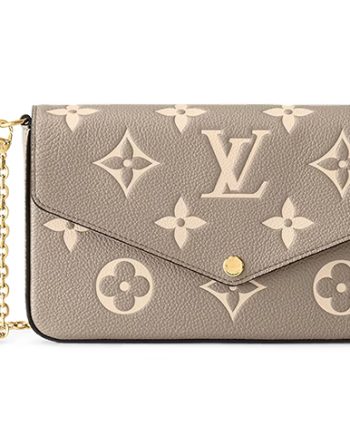 LOUIS VUITTON 루이 비통 포셰트 펠리시에 곡물 송아지 가죽 3 in 1 휴대용 크로스백, 숄더 백 여성 엘리펀트 그레이 & 밀크 화이트 L21*W3*H12cm