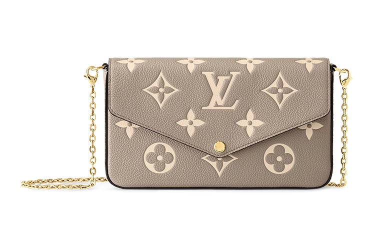 LOUIS VUITTON 루이 비통 포셰트 펠리시에 곡물 송아지 가죽 3 in 1 휴대용 크로스백, 숄더 백 여성 엘리펀트 그레이 & 밀크 화이트 L21*W3*H12cm
